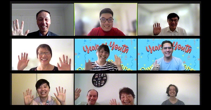 Screenshot of nine participants in a virtual meeting