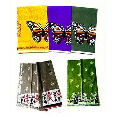 Various sari designs.