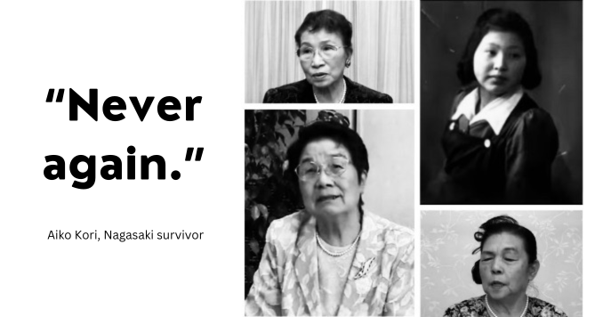 Composite photo of female hibakusha–atomic bomb survivors from Hiroshima and Nagasaki.