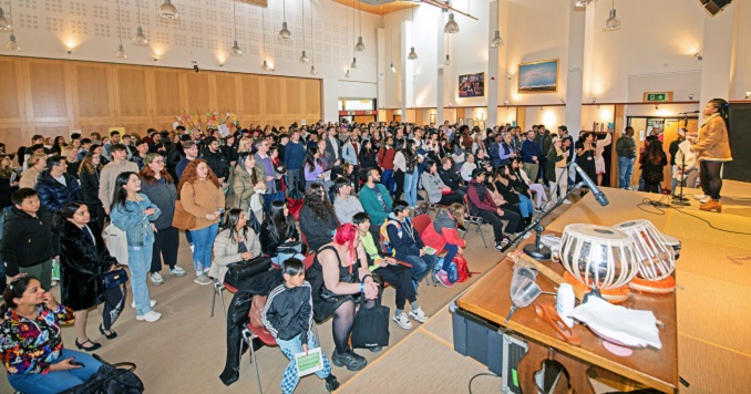 People gathered in a hall