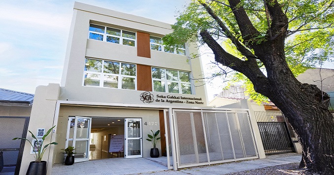 A three-story modern building.