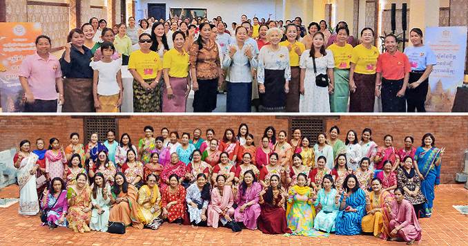 Two large groups of women gathered for Buddhist meetings.