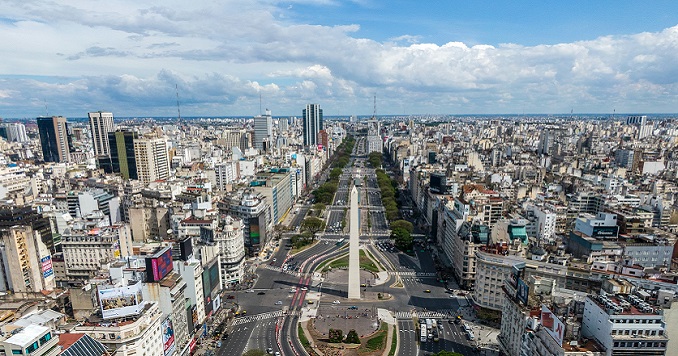 Ariel view of the busy thoroughfare through the built-up city