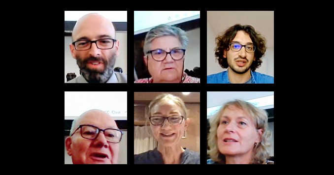 Captura de pantalla de una reunion de Zoom con seis participantes