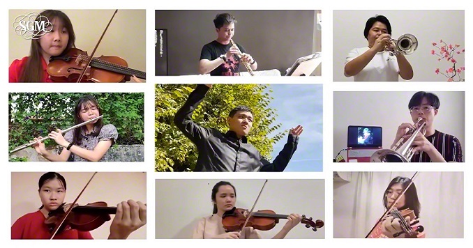 Compilation of images of young people playing musical instruments