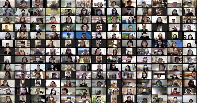 Virtual meeting screenshot image of a large number of participants