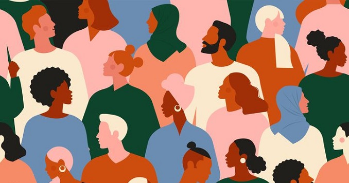 Graphic illustration of a group of diverse people