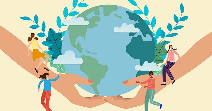 Illustration of hands around the earth